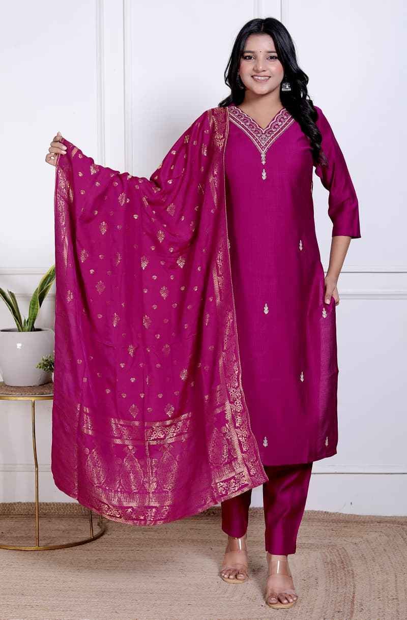 Magenta Zari Elegance Kurta Set